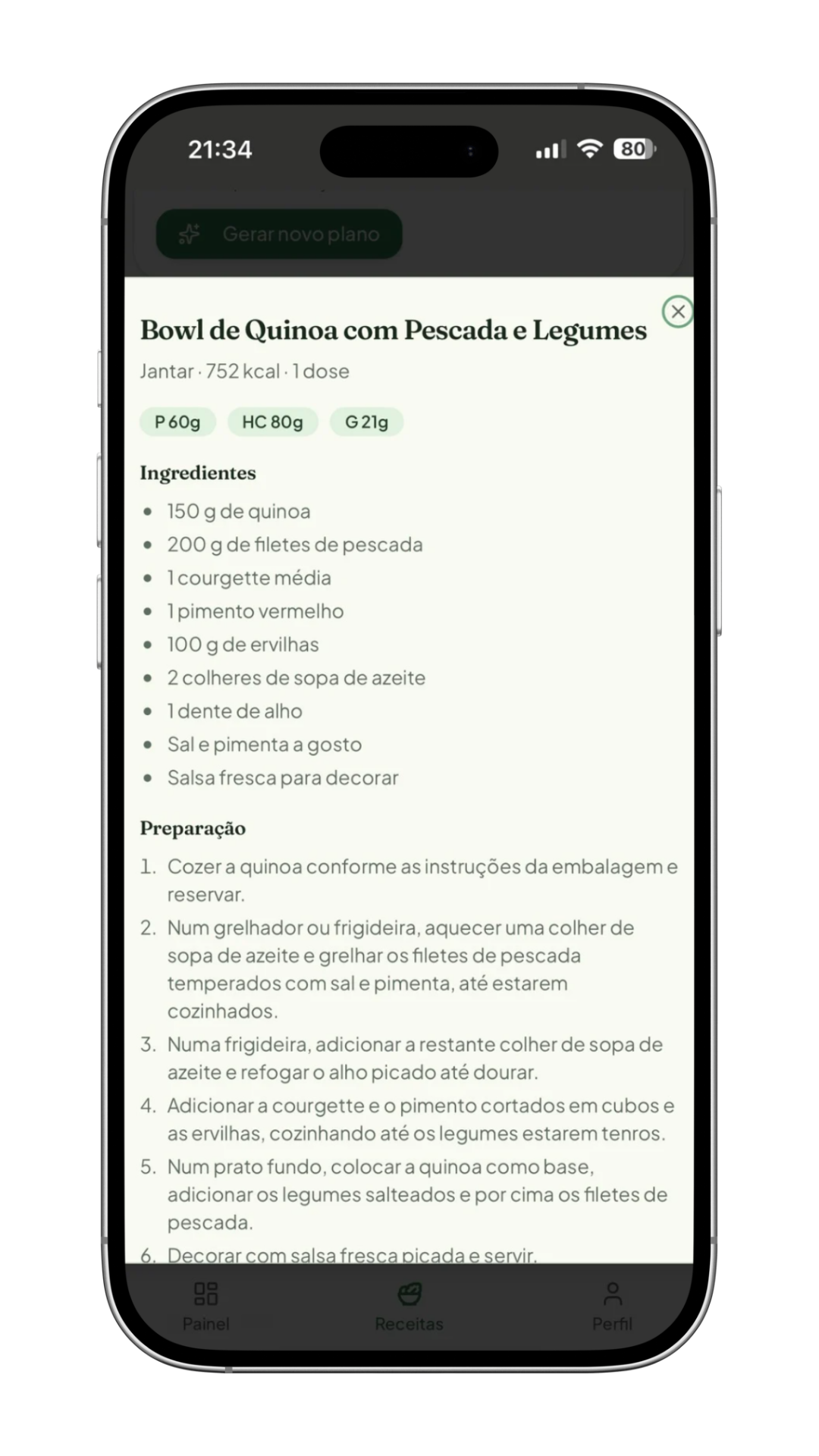 Ecrã Macros da aplicação de nutrição com IA